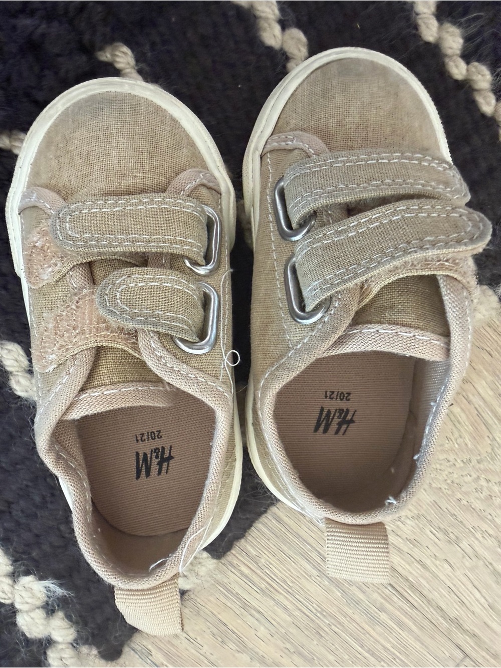 H&M Kids Beige Canvas Double Strap Velcro Sneakers Shoes